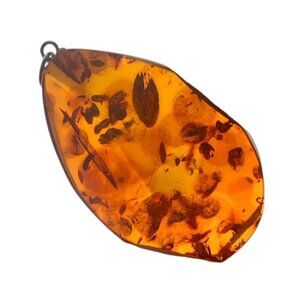 Natural Baltic Amber Teardrop Pendant With Inclusions 4.5cm x 3cm